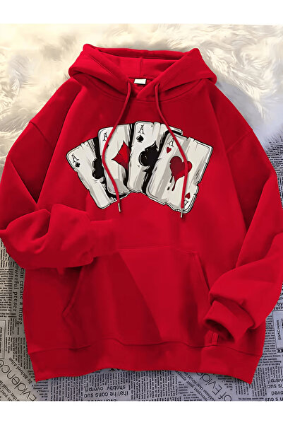 LAVİTTA Men's Ace of Spades Patterned Poker Hoodie