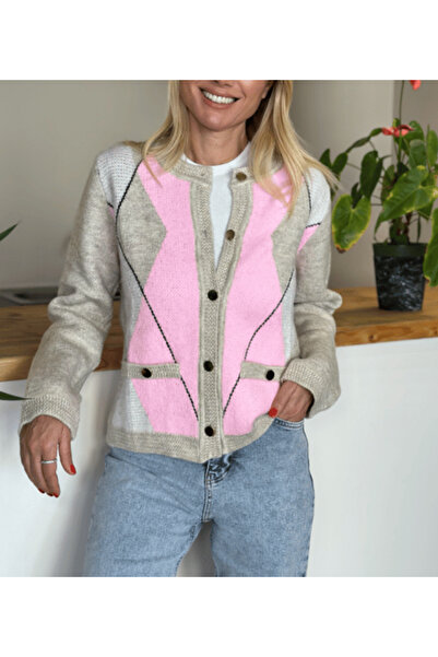 Astrea Butik كارديجان بنمط البقلاوة باللون الوردي الكريمي