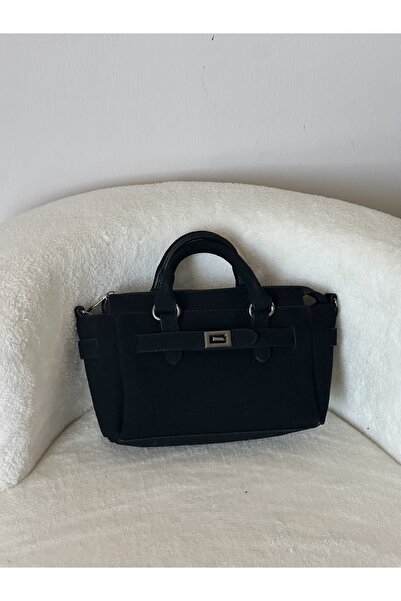 LEVA Süet siyah el çantası