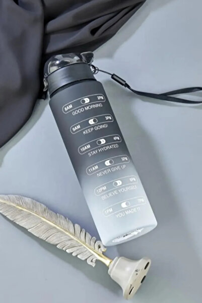 MGEHOME Zaman Çizelgeli Motivasyon Yazılı Siyah Mat Suluk Taşınabilir Su Mata...