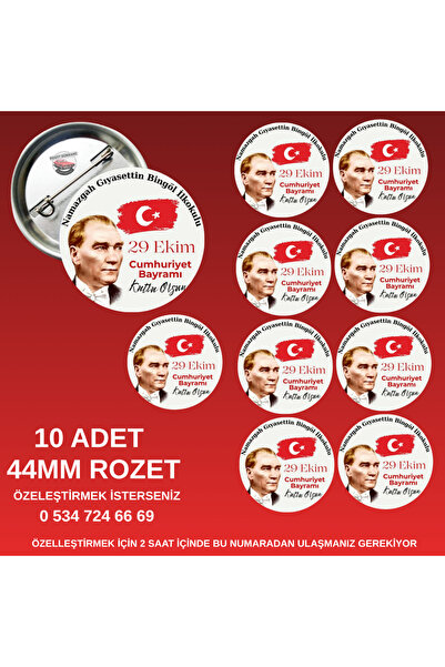 tuse rozet dükkanı 29 Ekim Rozeti – 44mm Buton Rozet, 10 Adet