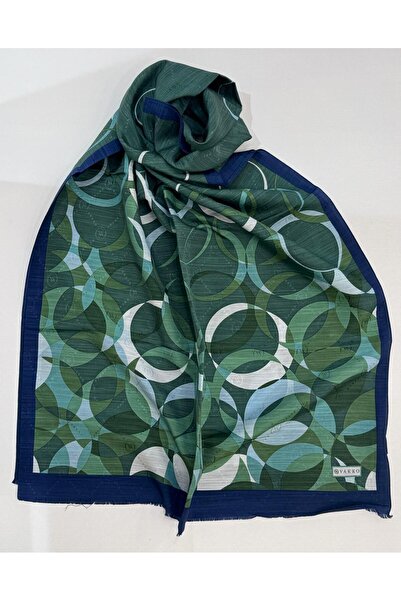 Vakko Cotton Silk Patterned Shawl 41704-Emerald Green-Green