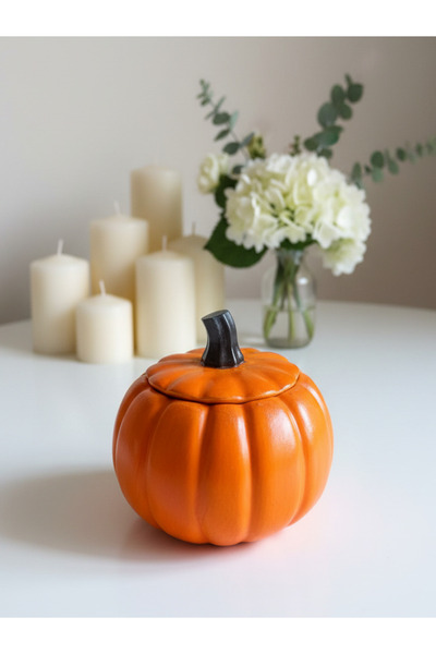 KANERUZ Büyük Boy Kapaklı Balkabağı Kavanoz Vernikli, Obje, Biblo, Yılbaşı Hediyesi (Ürünün Ölçüsü 9,5-10cm)