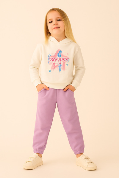 ESİLA KİDS Girl's Set Hooded Sweatshirt and Cargo Pocket Sweatpants 2-Piece Sports Combination 4-8 Years