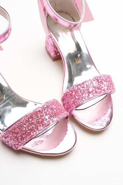 SGF KIDS Pink Glass Broken Back Strap Evening Shoes with Bow