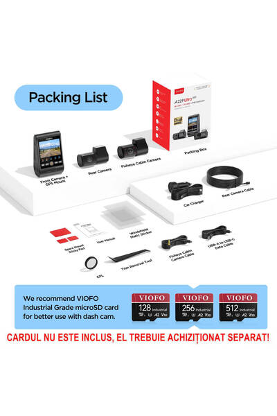 Viofo A229 Ultra TRIO 3CH Triple Car DVR Camera Ultra HD 4K HDR - Wi-Fi - with Sony Starvis 2 Sensors