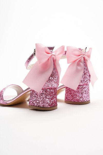 SGF KIDS Pink Glass Broken Back Strap Evening Shoes with Bow