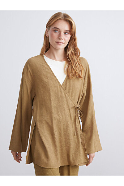 LC Waikiki Double Breasted Collar Textured Women's Kimono