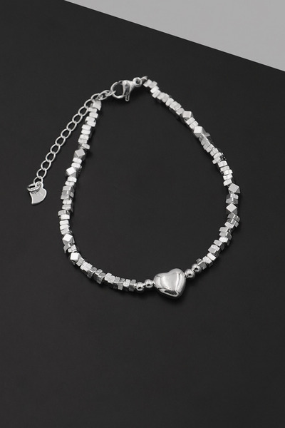 TREND COLLECTİON Gümüş Kalp Detaylı Zarif Kadın Bileklik