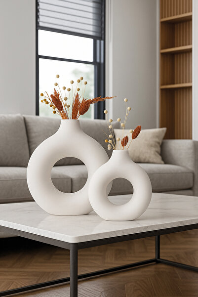 LAREON Σετ 2 Διακοσμητικά Βάζα από Μπετόν – Μοντέρνο Μίνιμαλ Σχεδιασμό, Τραπέ...