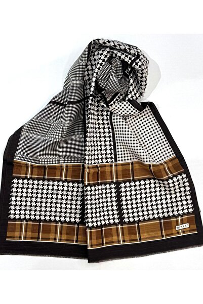 Vakko Cotton Silk Patterned Shawl 41705-Brown-Light Brown