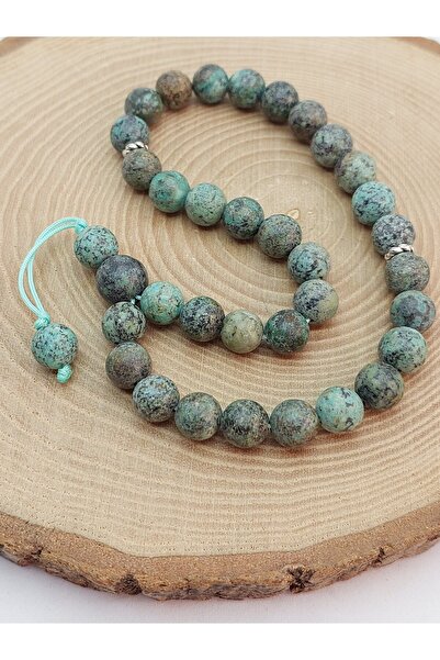 Yasamtohumu سبحة من حجر الفيروز الأفريقي بتصميم خاص 33 حبة 8 مم (3871)