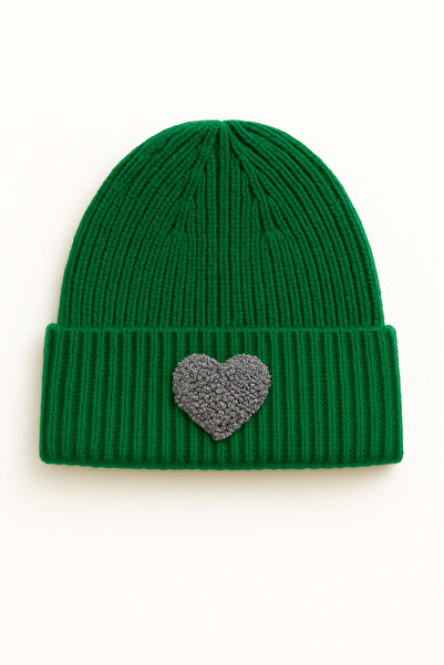 byebruketenci Green Beret Silvery Grey Heart Punch Pattern Luxury Wool Hat Ch...