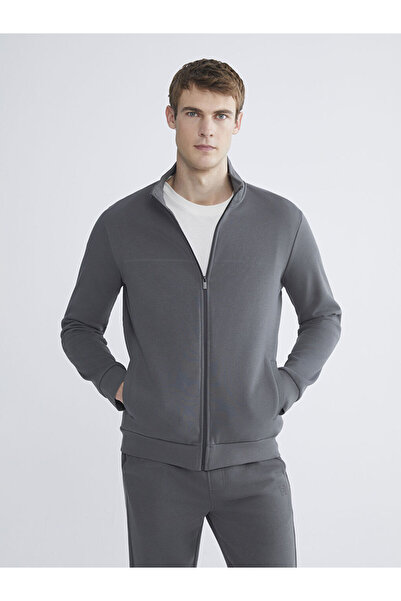 LC Waikiki Anthracite Stand Collar Long Sleeve Men's Zippered Sweatshirt