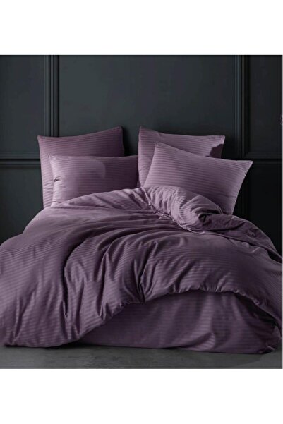 GOLDROOM طقم غطاء لحاف من القطن الساتان المخطط للمنزل