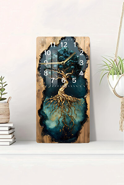 kutuTR Kökleriyle Hayat Ağacı Tasarımlı Temperli Cam Tablo Saat – 30x60 cm UV...