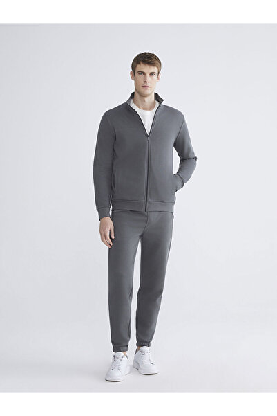 LC Waikiki Anthracite Stand Collar Long Sleeve Men's Zippered Sweatshirt