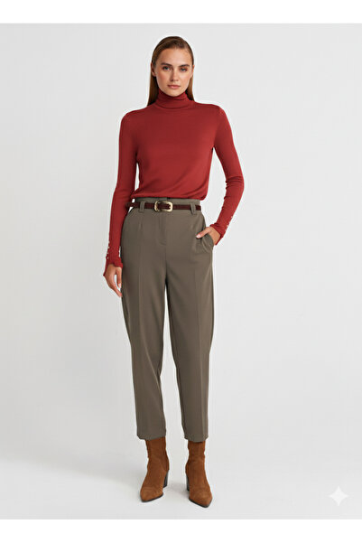 Dilvin 1268 Turtleneck Sweater with Drop Sleeves - Reddish Brown
