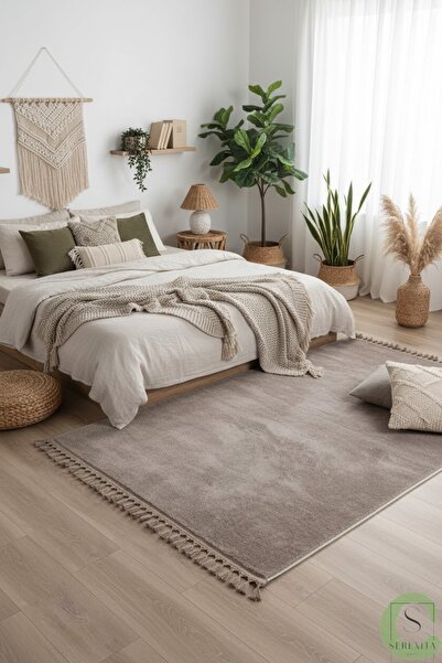 SERENİTA Yıkanabilir Post Peluş Kaymaz Taban Vizon Saçaklı Salon Oturma / Çoc...