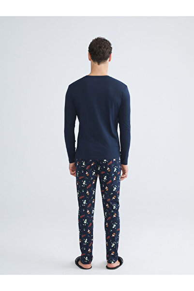 LC Waikiki Navy Blue Standard Fit Christmas Themed Men's Pajamas Set