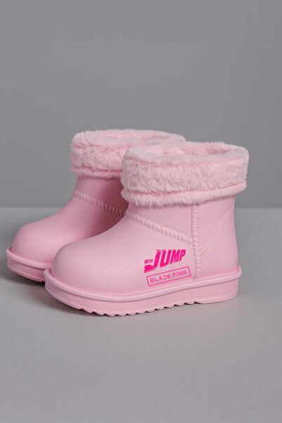 KİCKSPRİNT pembe black pink baskılı kürklü yağmur botu