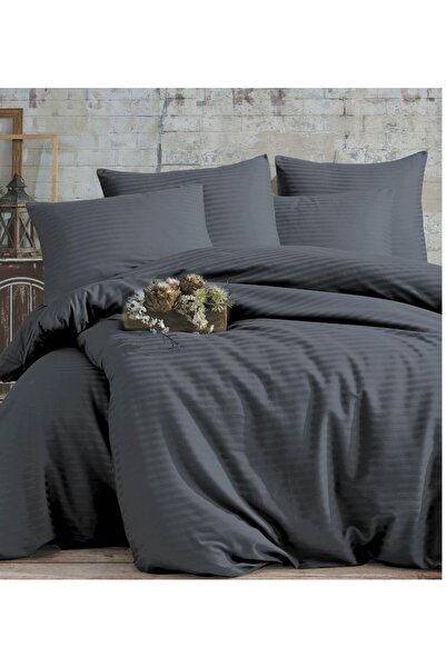 GOLDROOM طقم غطاء لحاف من القطن الساتان المخطط للمنزل