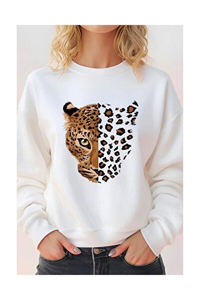Tubinyoo Leopard Printed Crew Neck 3-Thread Sweatshirt
