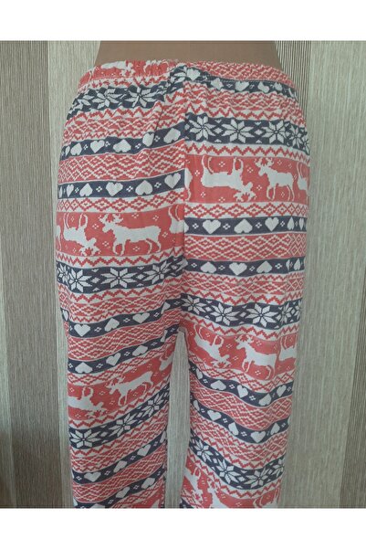 Butik Red Front Patterned Long Sleeve Top and Long Elasticated 100% Cotton Pajama Set