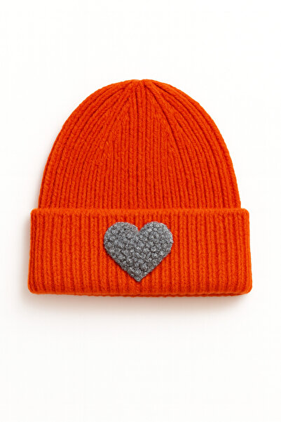 byebruketenci Orange Children's and Youth Beret Grey Glitter Heart Punch Pattern Luxury Wool Hat Christmas Gift
