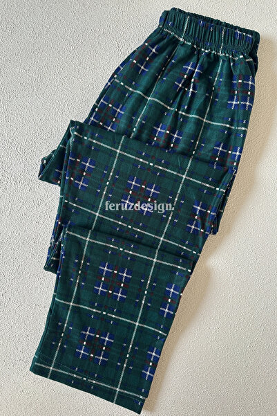 Feruzdesign Green Plaid Button Front Long Sleeve Pajama Set