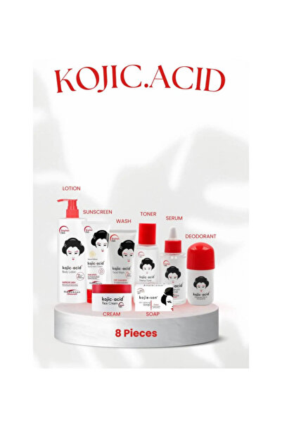 KOJIC ACID مجموعة متكاملة مكونة من 8 قطع للعناية بالبشرة بحمض الكوجيك من كوجي...