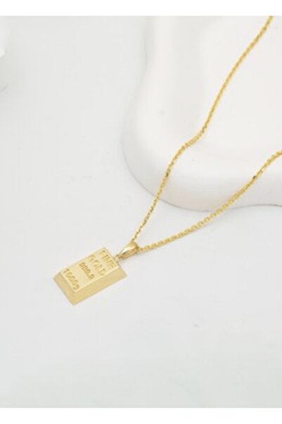 bs bellss accessory Stainless Steel Gold Külçe Altın Model Kolye