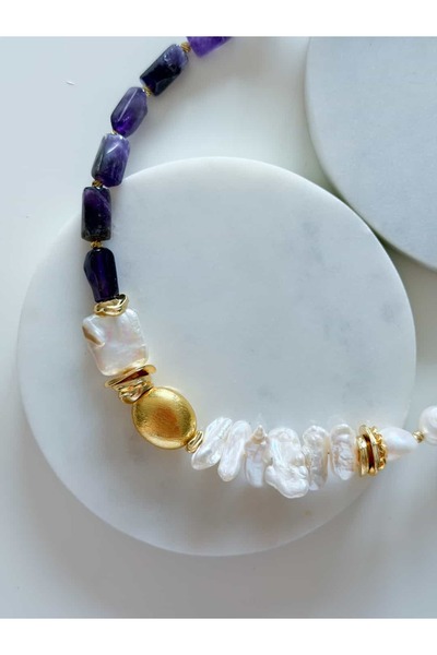 CHARMLUCKY Pearl-Amethyst Design Necklace