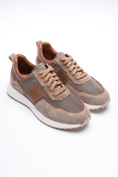 Mubiano Men's Genuine Leather Suede Sneaker Parachute Detailed Mink Zerox