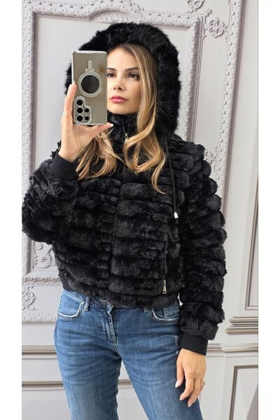 GLAMSI Women's jacket with Hooded and eco-friendly fur