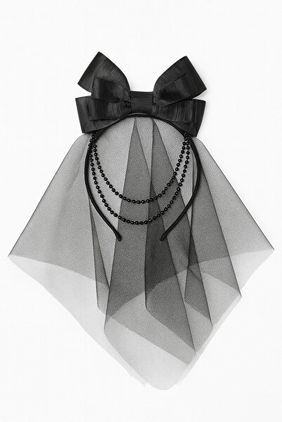 LOGO AKSESUAR Coroană de Halloween pentru fetiță cu tema fundite din tul negru