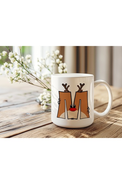 Beramussa كوب بتصميم حرف M على شكل غزال الكريسماس - كوب قهوة وشاي على شكل غزا...