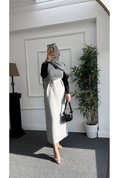 Nisa Nalbantoğlu Gri Tüvit Tesettür Jile