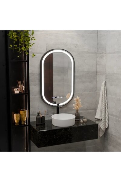 OPTIM DEKO Oglindă LED cu senzor, sistem anti-aburire, ceas și afișaj tempera...