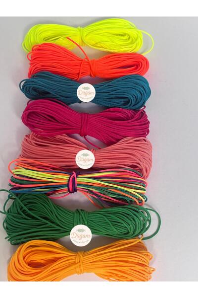 Düğüm Hobi Atölyesi 8 Renk 3 Metre (Toplam 24 metre) 0.8 mm Paraşüt İpi Seti Bileklik Tesbih Kolye Makrome Saç Örgü İpi
