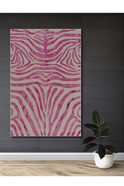 Teona Ahşap Dekoratif Ahşap Dikdörtgen Tablo Pembe Zebra Deseni