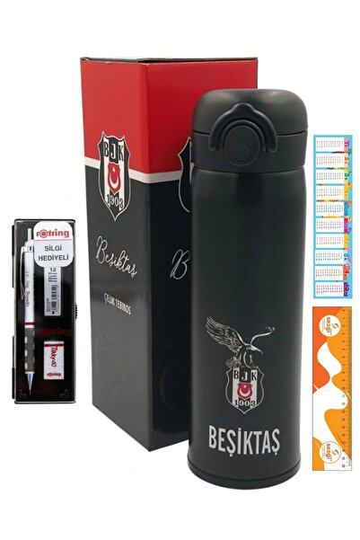 Beşiktaş Licensed Steel Thermos with Locking Lid 500 ml and Tikky 0.7mm 3-Piece School Set - White