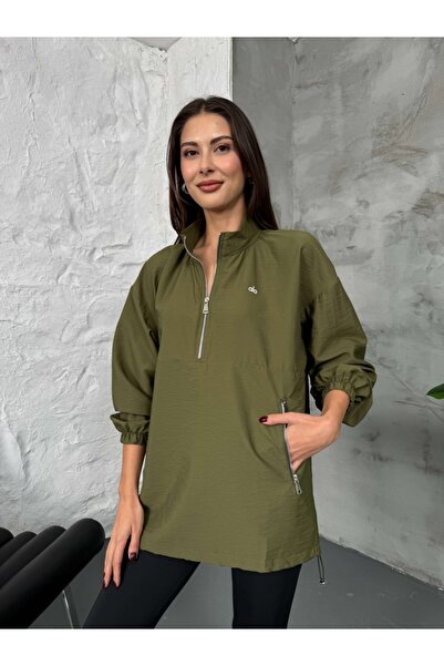 Elif Özbey Butik Χακί ύφασμα αλεξίπτωτου με φερμουάρ