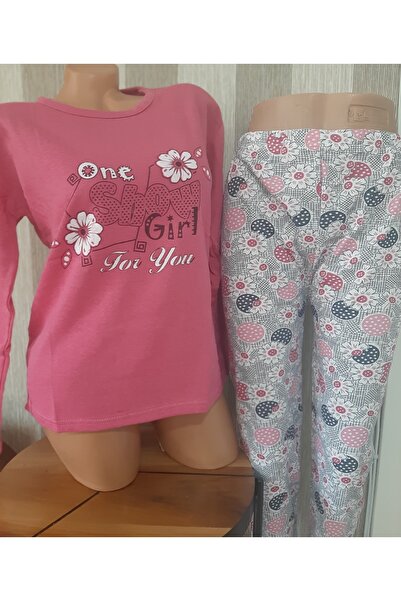 Butik Pembe önü desenli %100 pamuk uzun kollu üst ve uzun alt kadın pijama takımı