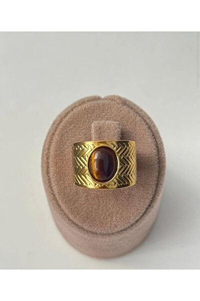 Duo Geniş Kahve Taşlı Yüzük
