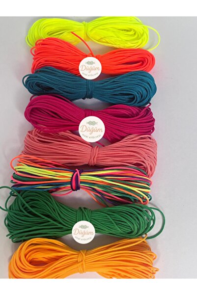 Düğüm Hobi Atölyesi 8 Renk 3 Metre (Toplam 24 metre) 0.8 mm Paraşüt İpi Seti Bileklik Tesbih Kolye Makrome Saç Örgü İpi