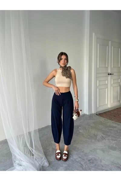 NOA LİNE Navy Blue Scuba Crepe Fabric Shalwar Model Balloon Trousers