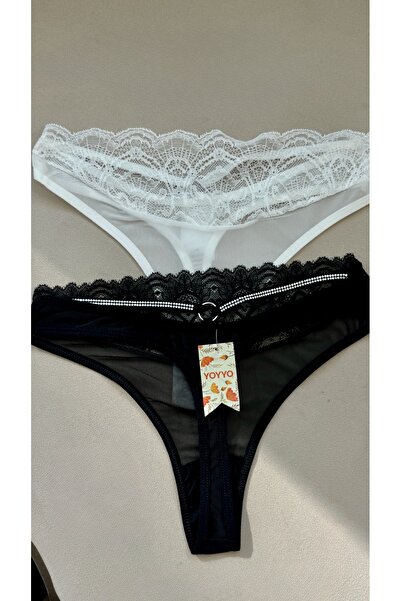 YOYYO Kadın Tanga Bel Detaylı Külot-Tanga-String Bel Kısmı Taşlı