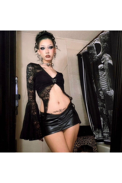 Giraffe Dantelli İnce Askılı Kaplı Bralet Büstiyer Crop Bluz Korse Body Gotik...