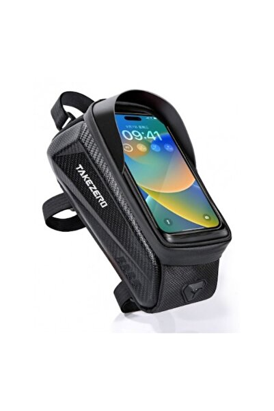 WTO Geanta bicicleta cadru cu suport telefon WTO®, Negru carbon, 23 x 10 x 13...